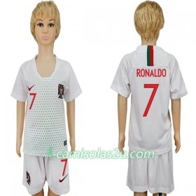 Camisolas de Futebol Portugal RONALDO 7 Criança Equipamento Alternativa Copa do Mundo 2018 Manga Curta